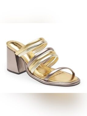 FARM Rio Mixed Metal Strappy Block Heel Sandals Gold Silver Size EU 39/ US 8